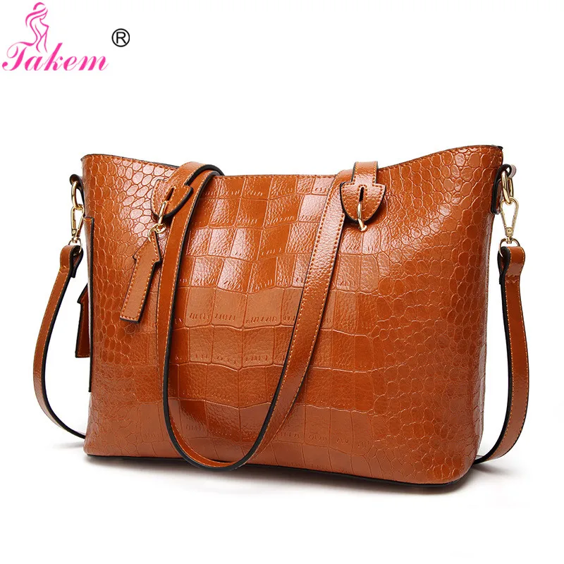 

TAKEM Women Handbag Women's Retro Leather Shoulder Messenger Bag Casual Tote Bags Female High Quality Luxury Brand Top-Handle