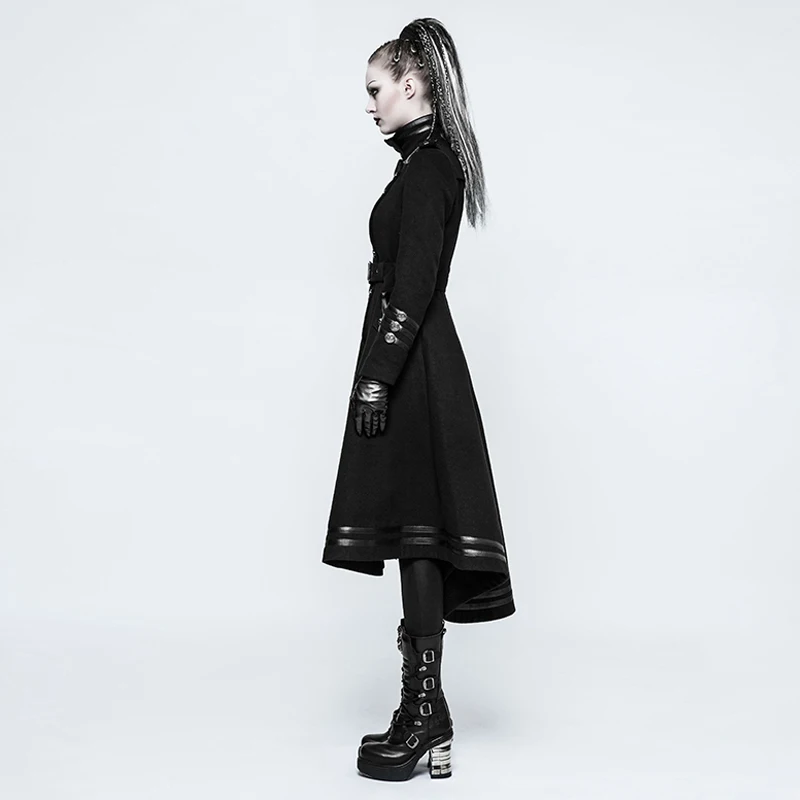 Стимпанк военная форма камвольная длинное пальто для женщин готический панк красивый черный стоячий воротник облегающая куртка пальто
