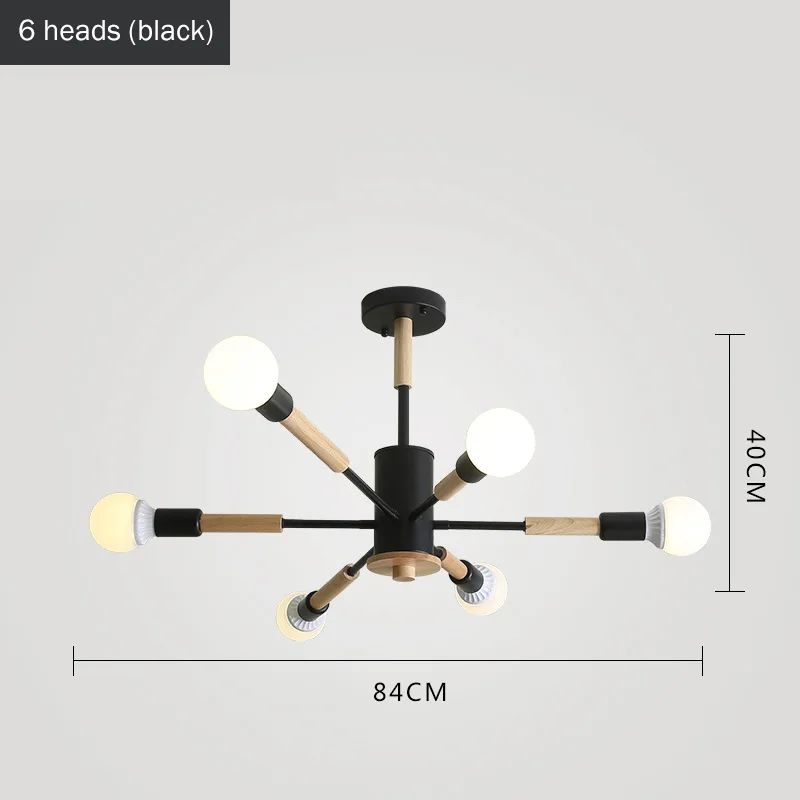 Скандинавская гостиная, простая современная спальня, столовая, подвесные светильники, креативные деревянные подвесные светильники - Цвет корпуса: 6 heads black