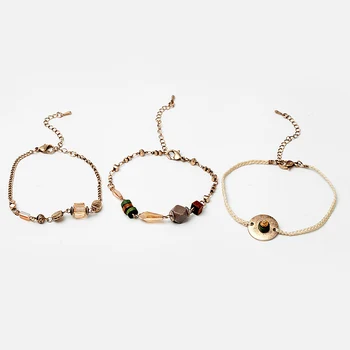 

Vintage Handmade Multi layer Bracelets Gold Silver Link Chain Black Beige Braided Thread Wood Bead Pendant Bracelets MYC09019