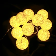 Leedsun 5 м 20LED Ткань сливочный хлопок LED Ball Строка Фея огни Xmas Свадебная вечеринка Романтический украшения лампы в Таиланде