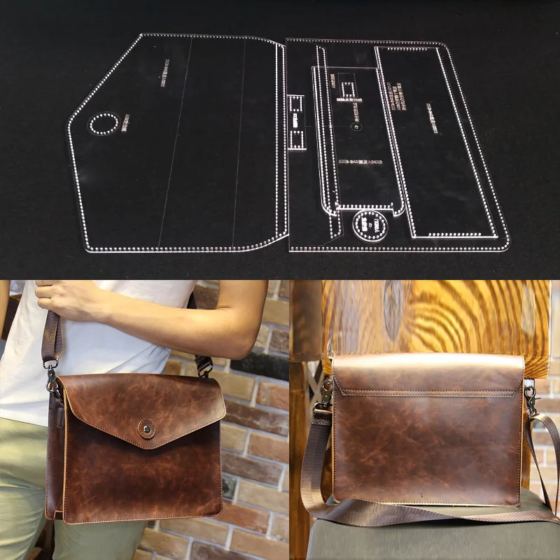 

Diy Handmade Leather Men Shoulder Bag Drawing Pattern Cutting Template Stencil Acrylic Pattern Board Leather Tools