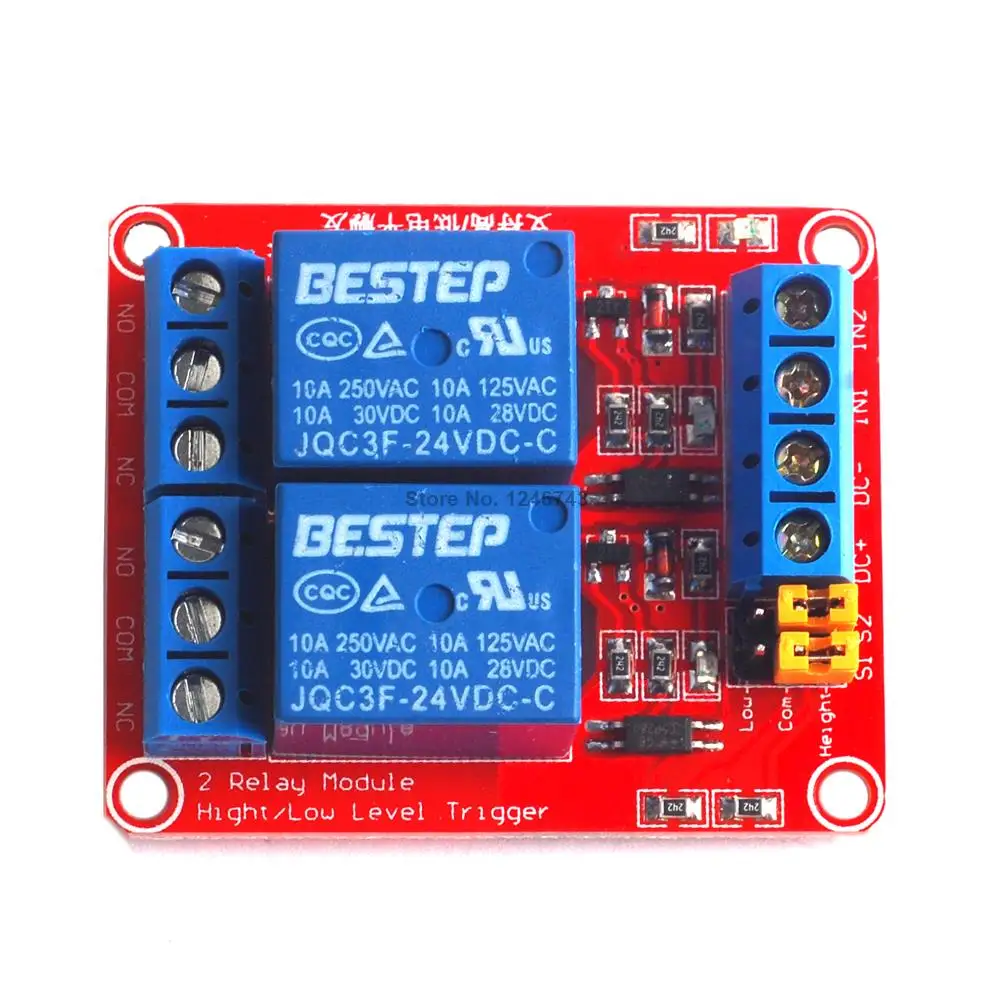 1PCS 24V 2 Channel Relay Module with High and Low Voltage Trigger Solered with Terminal Block