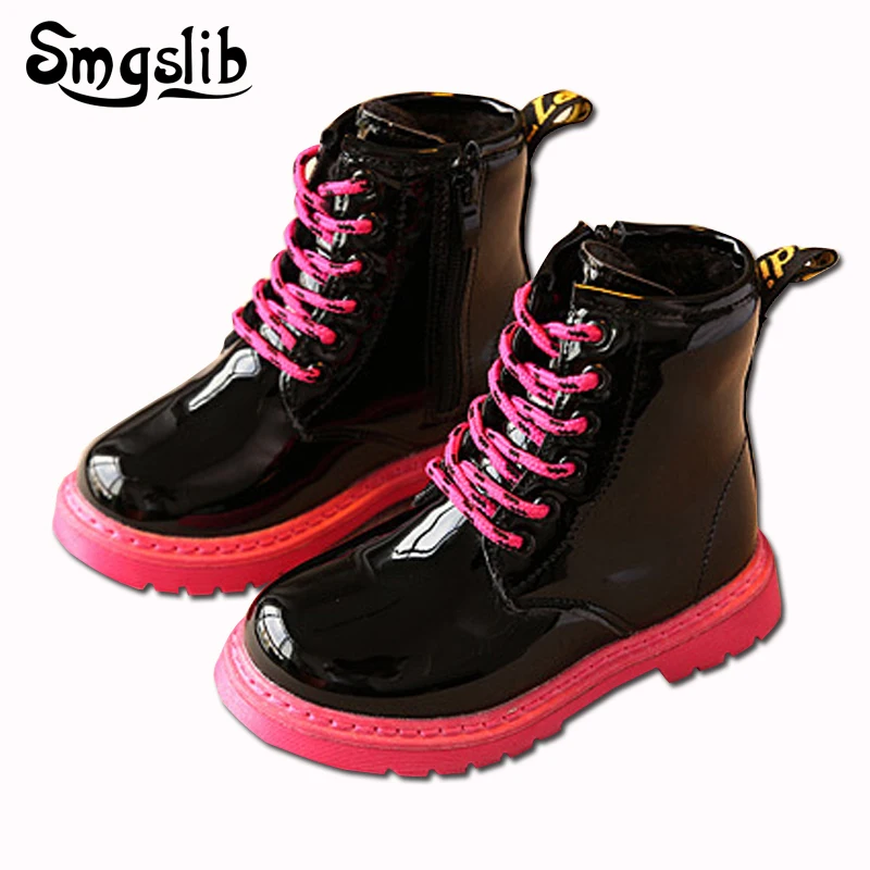 

Smgslib Girls boots Winter Children Boots Thick Warm Plush Waterproof Martin Boys Snow Boots Soft Outdoor Pu Leather Kids Shoes