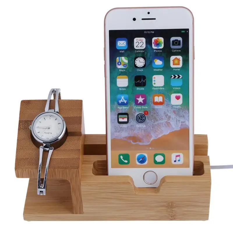  Bambus Holz Lade Dock Handy Ladegerät Halter Holz Telefon & Uhr Ladegerät Schreibtisch Für iPhone 6