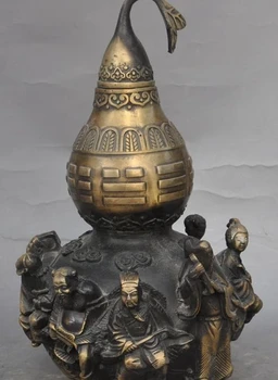 

12"marked old chinese bronze Eight Immortals Gourd Calabash Cucurbit Wine vessel
