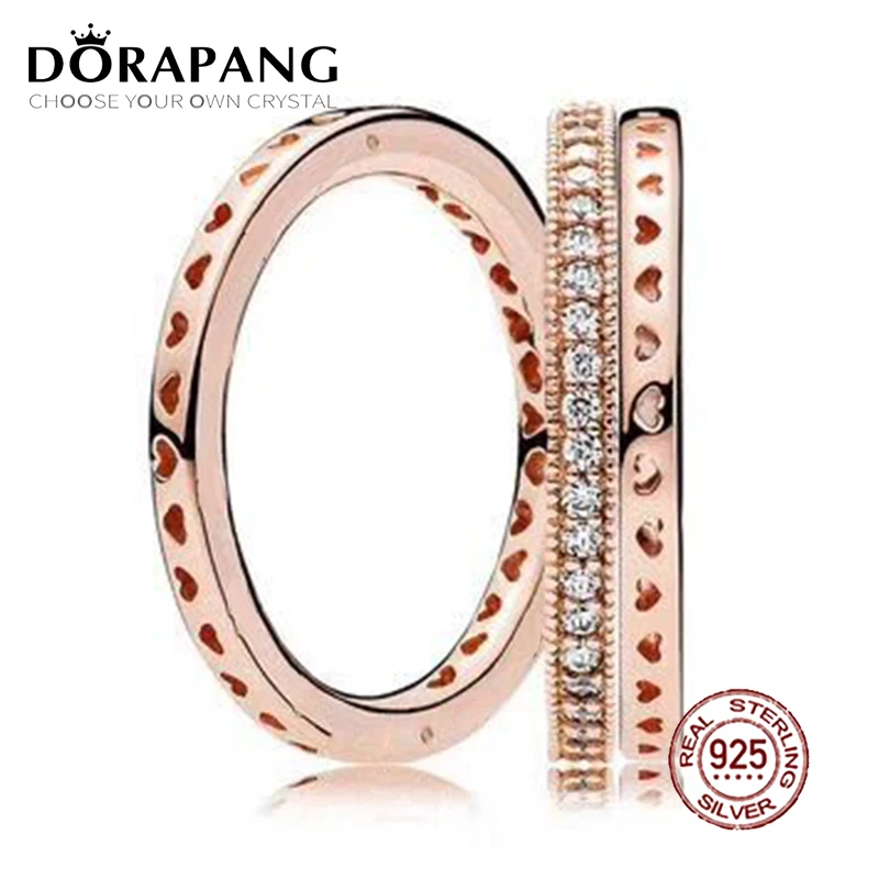

2018 NEW 100% 925 Sterling Silver Ring Rose Gold Love Stacked Ring Wedding Ring For Fashion Women DIY Gift Jewelry