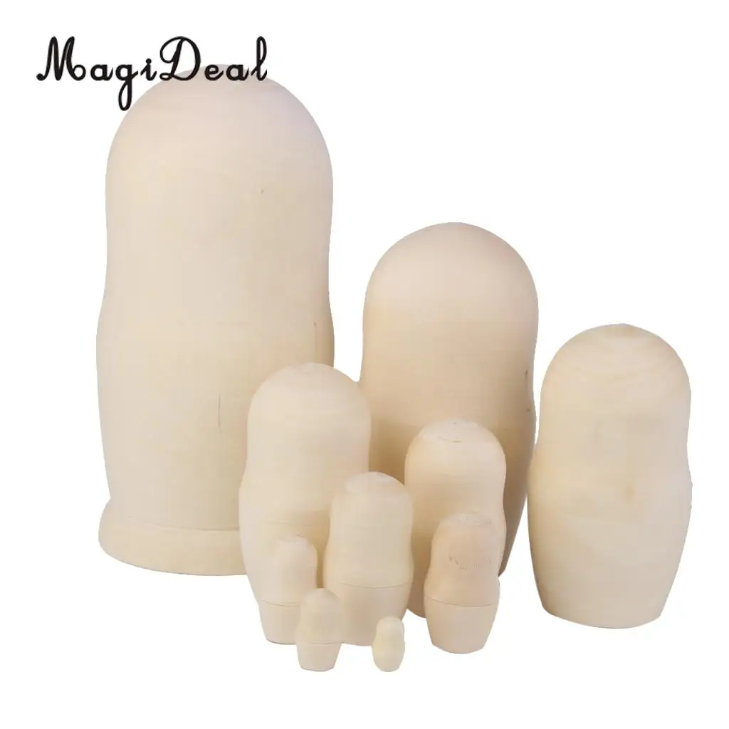 10x DIY Unpainted Wooden Blank Embryos Russian Nesting Dolls Matryoshka Toy Xmas Gifts