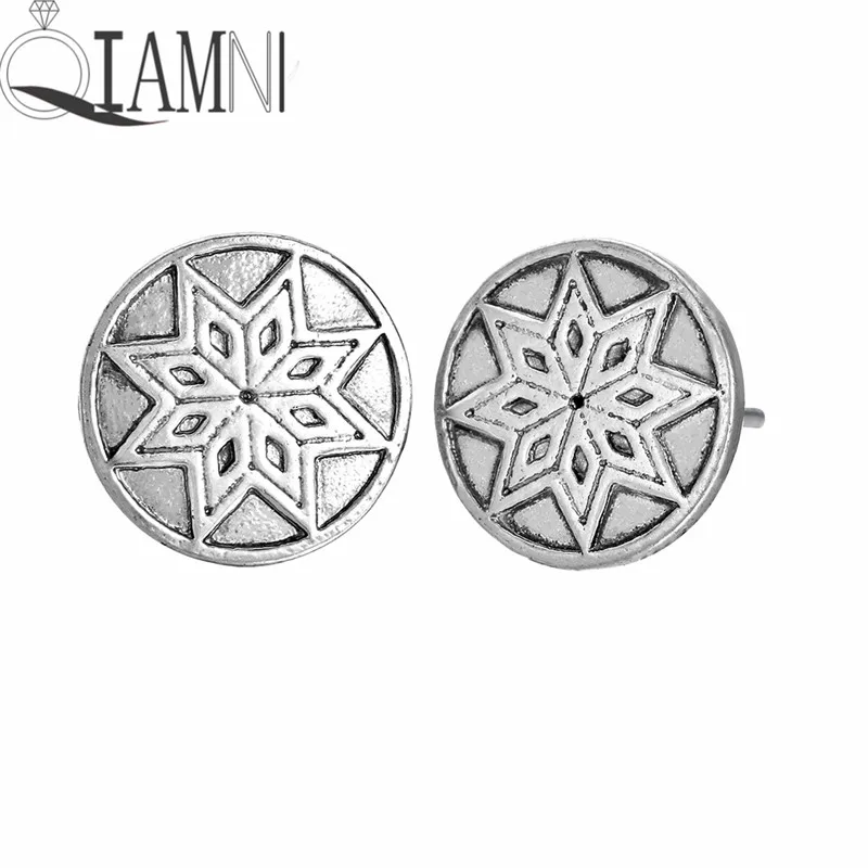 

QIAMNI Punk Slavic Star Amulet Nordic Viking Round Geometric Flowers Stud Earring Party Gift Women Men Charm Bijoux Pendientes