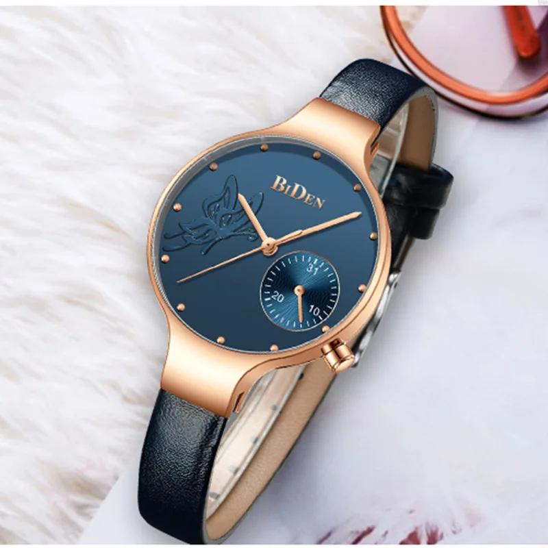 

Women Fashion Blue Quartz Watches Top Brand Lady Leather Watchband High Quality Casual Waterproof Wristwatch Gift for Wife 2019