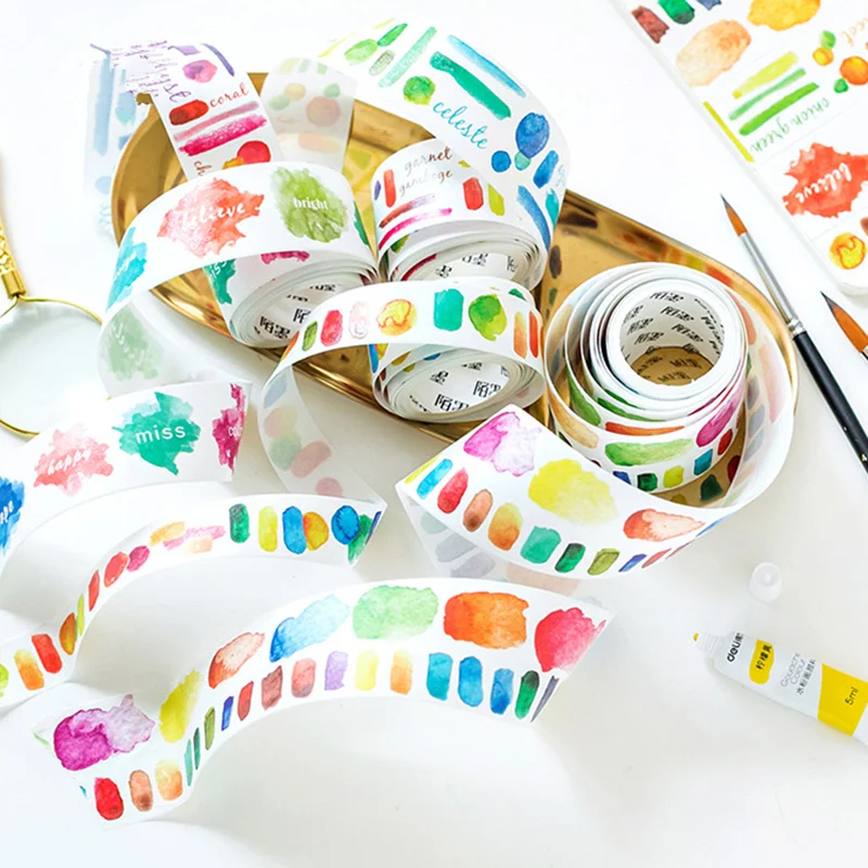 JUKUAI 4Pcs Water Color Washi Tape Set Decorative Rainbow Masking Tapes Adhesive Stickers For Diary Phone Album Photo Stationery |