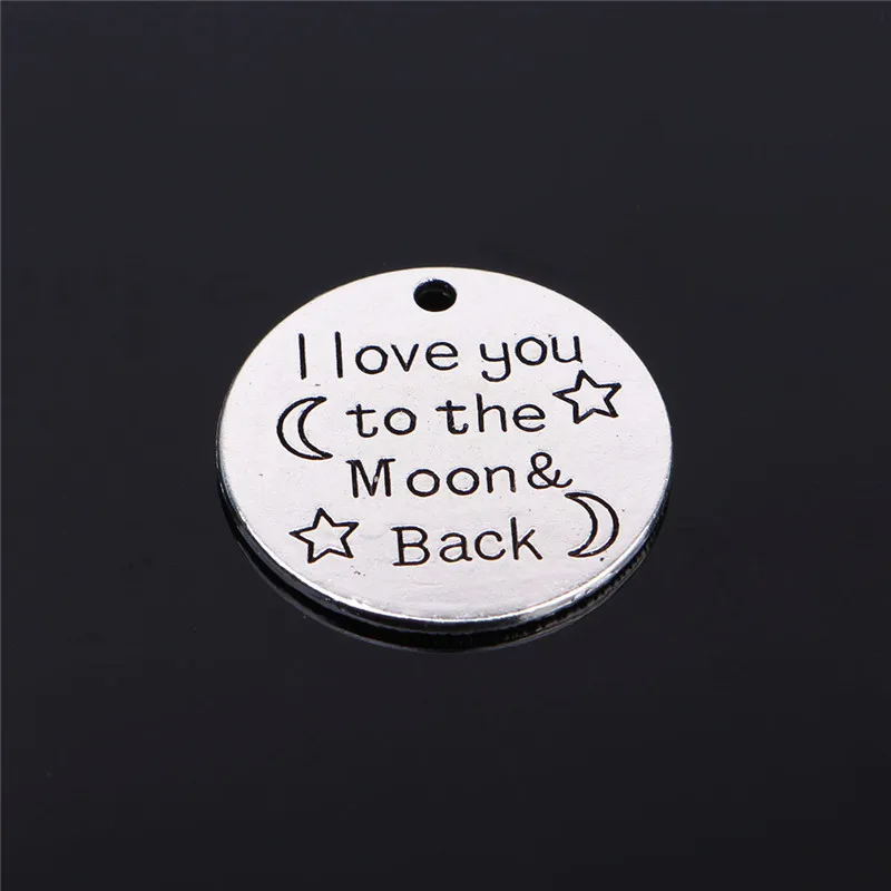 

High Quality 10 Pieces/Lot Diameter 25mm i love you metal round disc Words Charms for jewelry making