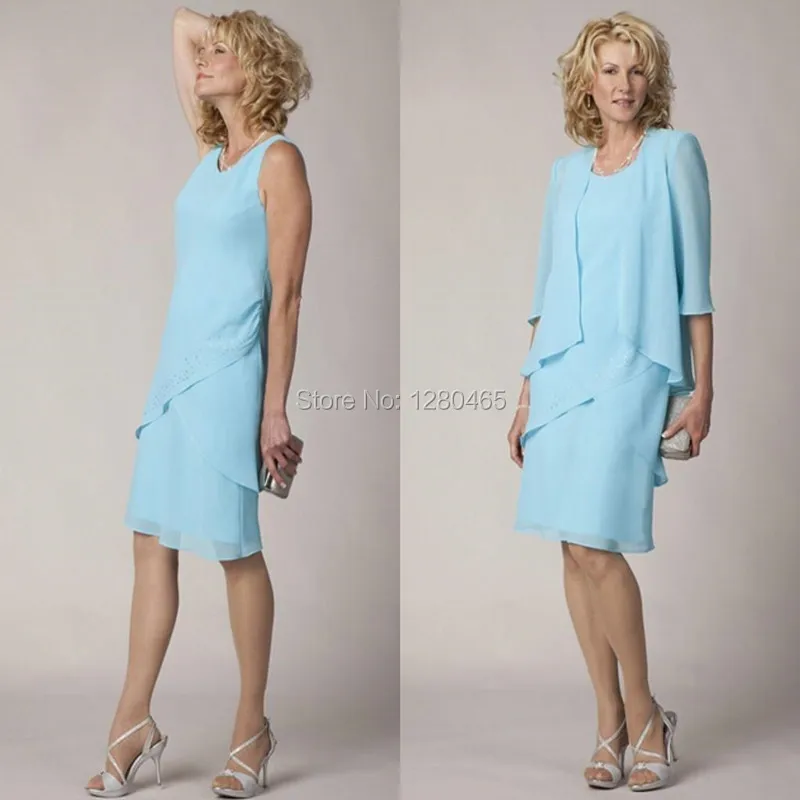 Short Blue Mother of the Bride Dresses Knee Length Plus Size with Mid