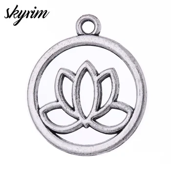 

Skyrim 30pcs/lot Zinc Alloy Hollow Out Lotus Flower OM Yoga Symbols Charm Spiritual Pendants for DIY Jewelry Making
