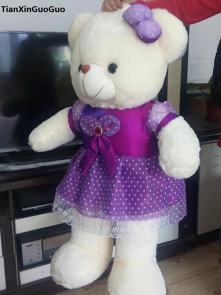 purple and white teddy bear