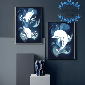 

Nordic Modern Simple Style Whale Dolphin Animal Art Canvas Poster Wall Picture for Room No Frame