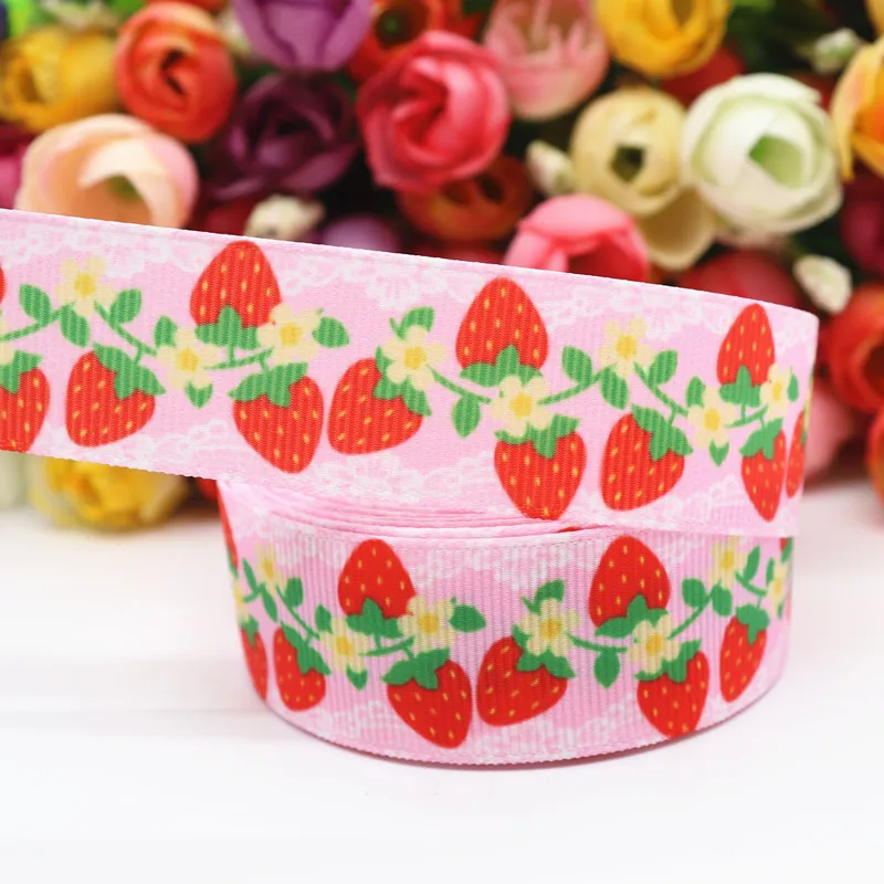 Grosgrain Ribbon Strawberry Cake Printed Ribbon 5 Yards 1" 25MM For Hair Bows DIY Crafts Handmade Accessories M19070902 ribbon decoration ribbon supplies grosgrain ribbon