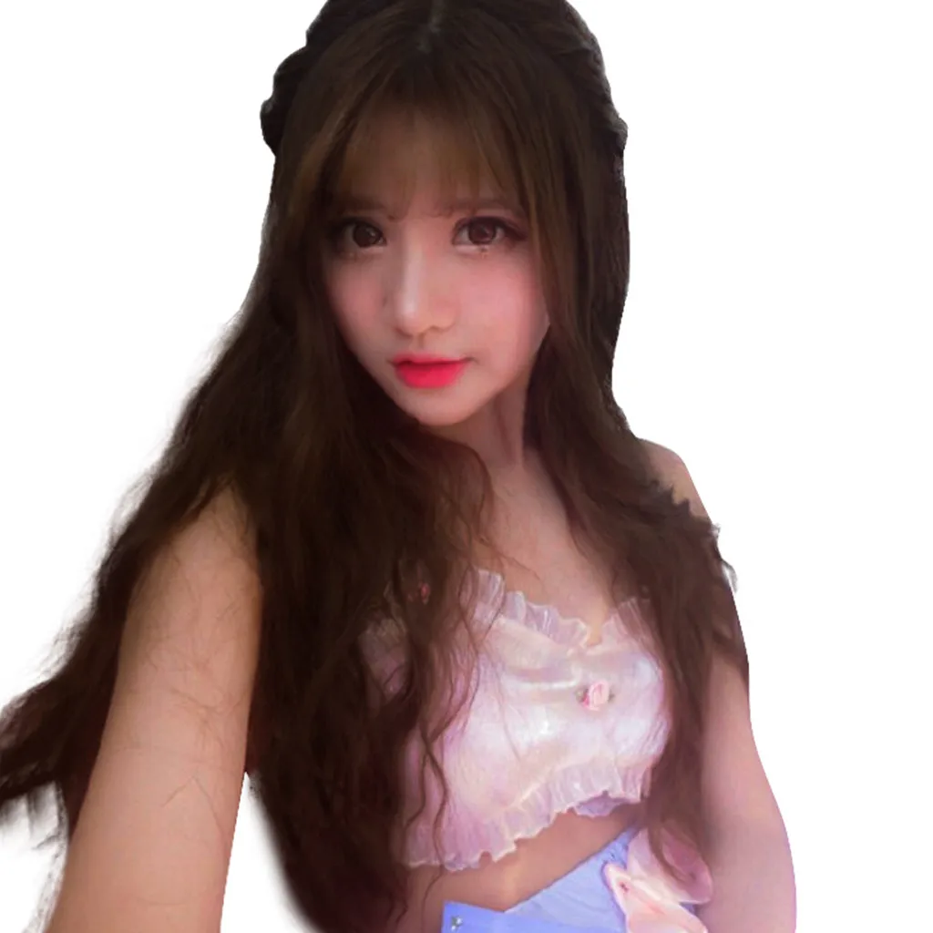 

Fashion Japanese Female Long Curly Air Bangs Wig High Temperature Wire No Lcae Brazilian Body Wave Wigs Remy AliPearl HairF6.5