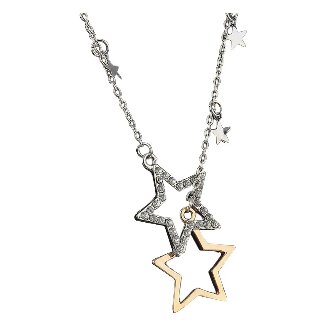 font b Fashion b font Women Silver Gold Crystal Stars Pendant Long Chain Necklace font