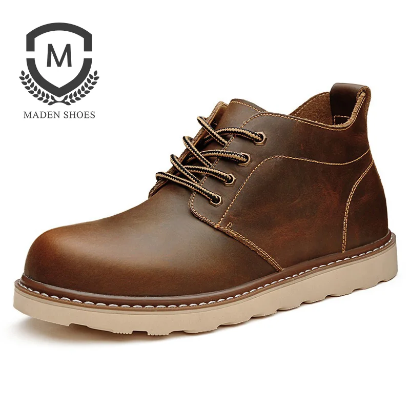 

Maden Crazy Horse Leather Men Boots Cow Leather Black Brown Beeswax England All-matching Casual Shoes Anti-slip Wearable Vintage