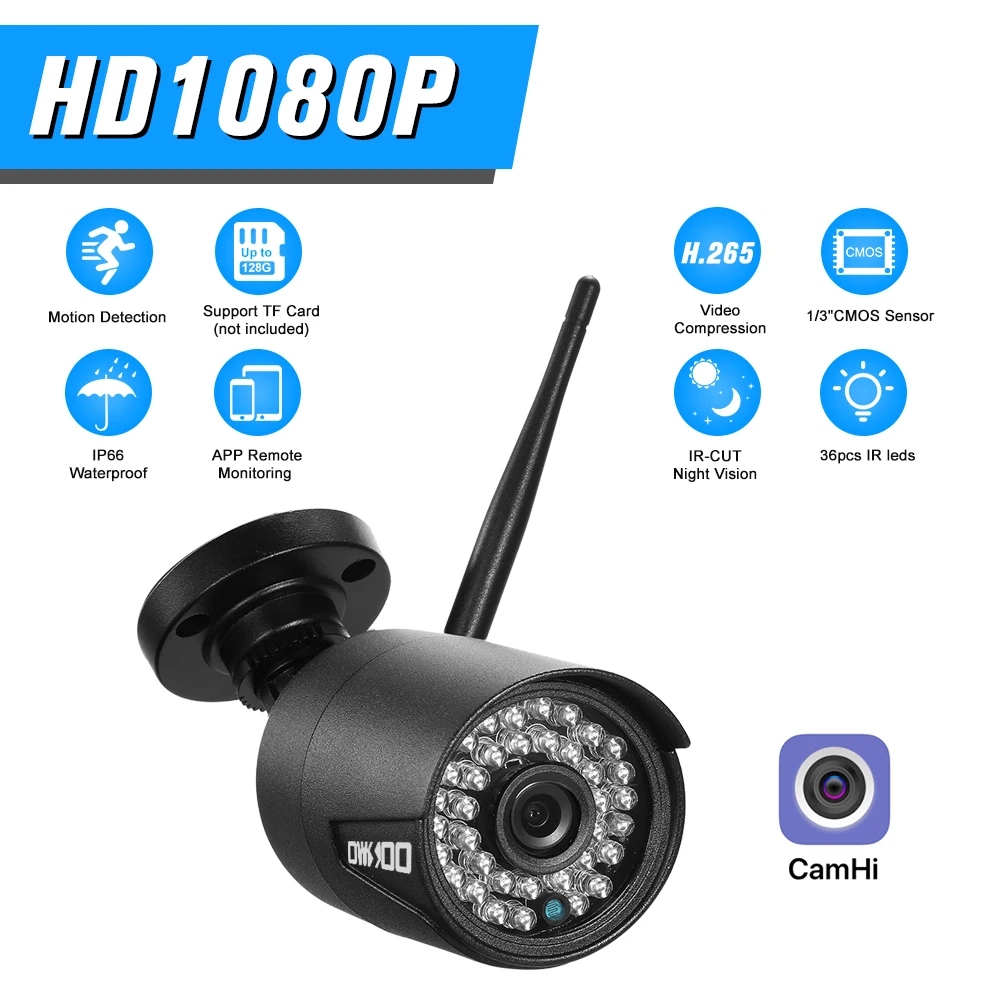 

WIFI Wireless Security Camera 1080P Support P2P ONVIF Home Security IP Camera IP66 Waterproof IR Night Vision Motion Detection