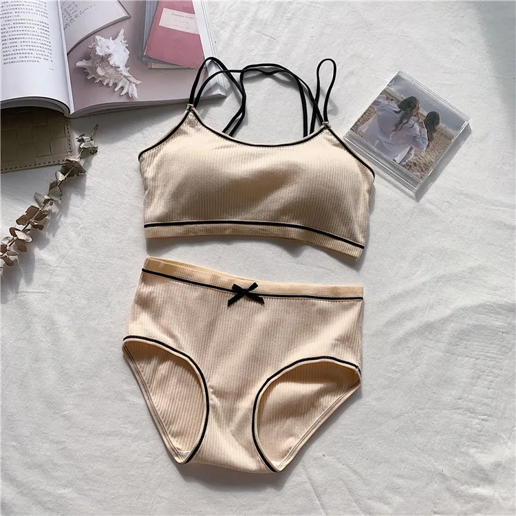 Japanese Lingerie Set Cotton Thin Screw Thread Push Up Bra Set Beauty Back Women Bra Panties Set Comfort Underwear panty sets