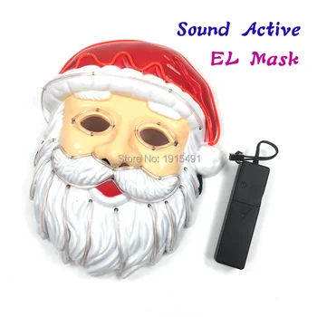 

Neon Light Dance Party Decor 3V Glowing EL Cold Light Xmas Mask Characters Play Props Led Strip Creative Bright Santa Claus Mask