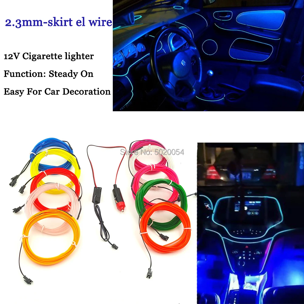 

GZYUCHAO EL 3M long Flexible EL Wire Car Light With Sewing Edge Neon light Strip With Car Cigarette Lighter Plug