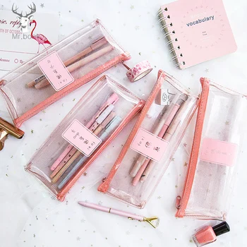 

Transparent PVC Waterproof Pencil Case Simple Student Kids Zipper Pencil Bag Travel Cosmetic Bag School Office Supplies Pen Box