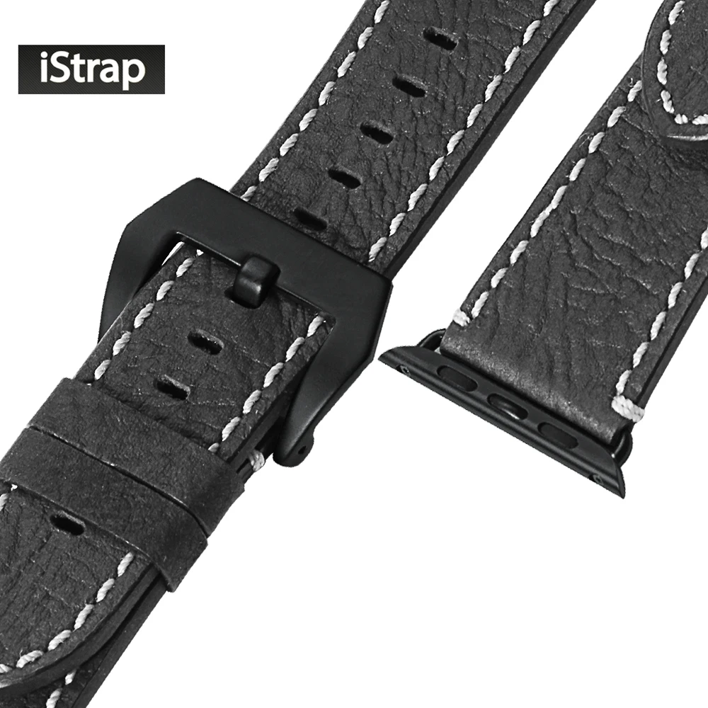

42mm Watch Band For Apple Watch Sport Edition Genuine Leather Replacement Strap Black Buckle Adapter For iWatch Series 1 and 2