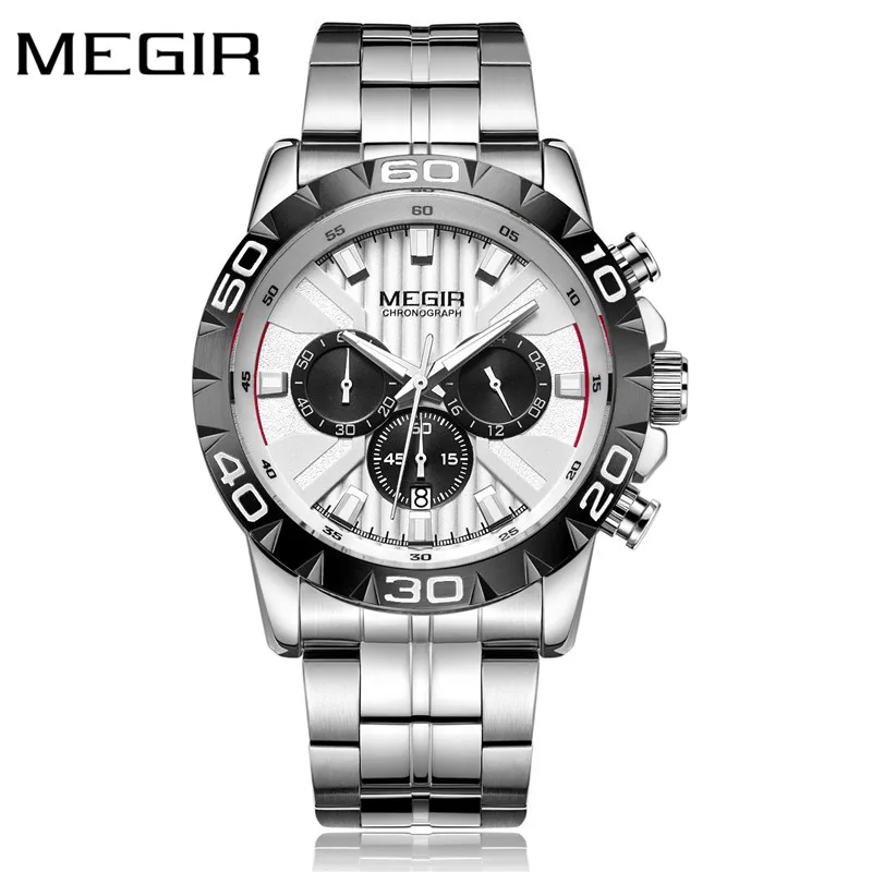 MEGIR мужские часы Топ бренд класса люкс Хронограф наручные часы Дата Военный Спорт Нержавеющая сталь мужские часы Relogio Masculino 2087 - Цвет: ME208703