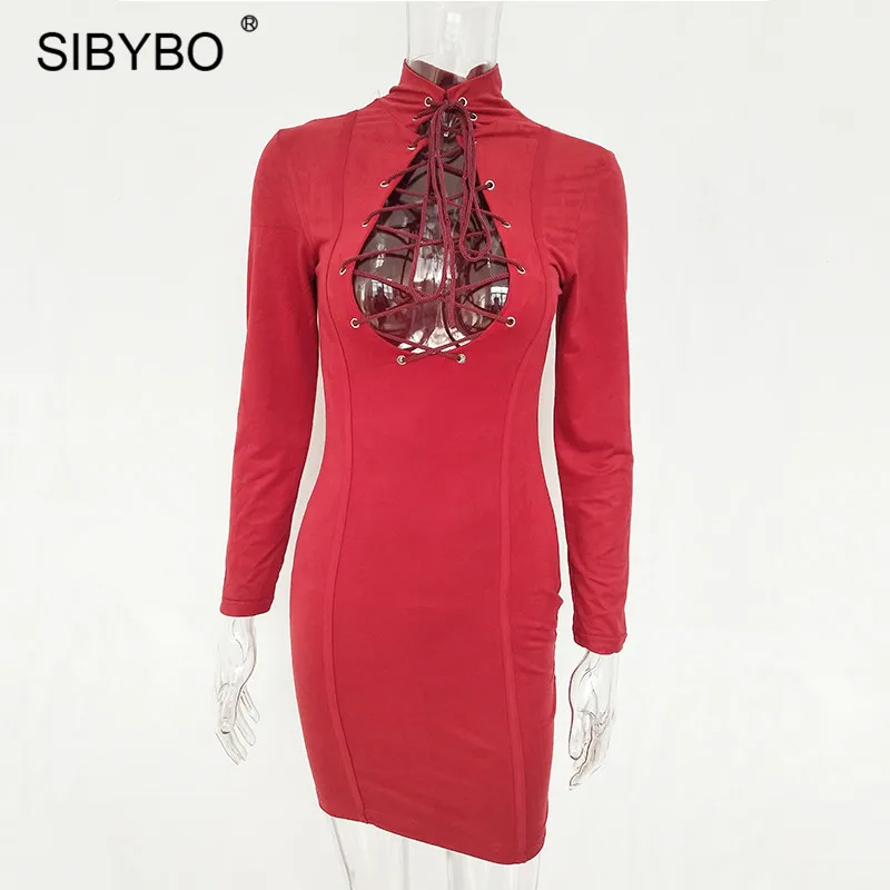 Sibybo замши с длинным рукавом Тонкий Bodycon платье Осенне зимняя Дамская обувь Sexy