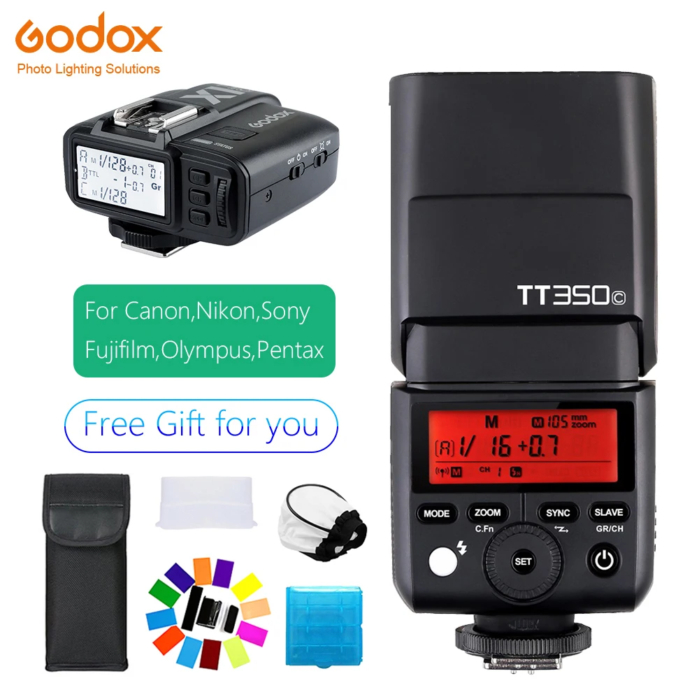 

Flash Kit Flash & Trigger Godox Mini flash TT350 Flash controller X1T Shutter remote For Canon Nikon Sony Olympus/Panasonic Fuji
