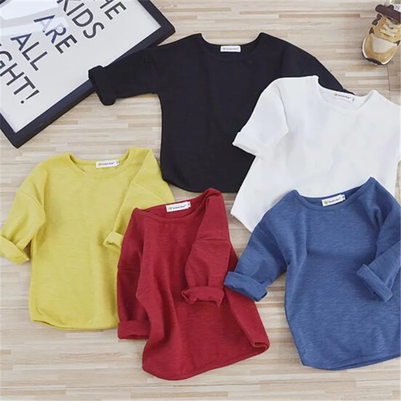 Autumn Winter Cotton Kids T Shirt Solid Full Long Sleeve Baby Boys
