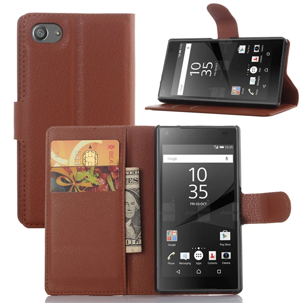 

Cyboris cover For Sony Xperia Z5 Compact Z5 Mini Case flip case Lichee Holster PU Leather with card slot holders stand function