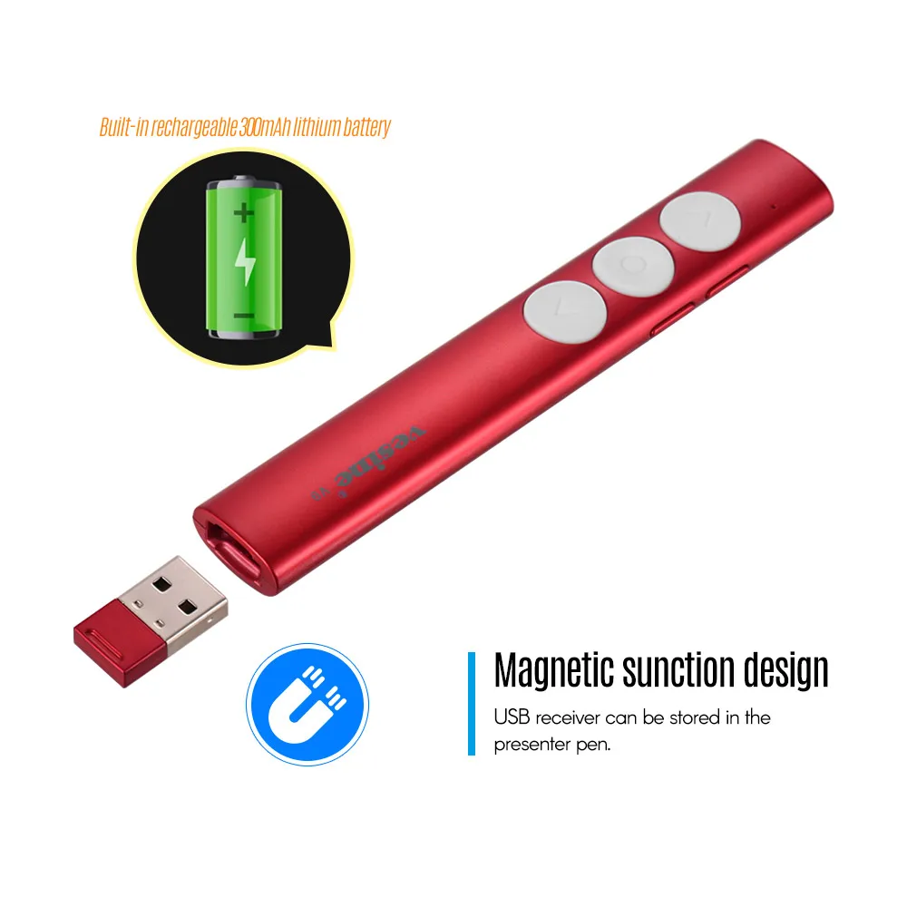 Professional RF 2.4GHz Wireless USB Receiver PPT Presenter Red Laser Pointer Pen