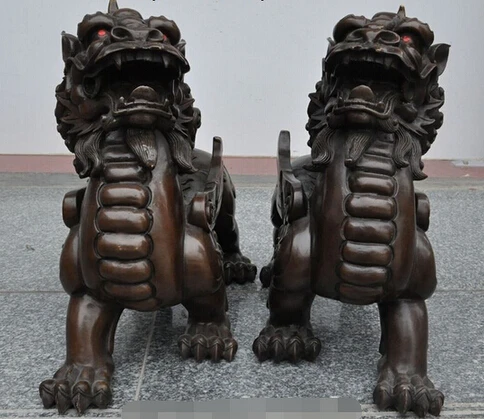 

free shipping 15"Chinese Fengshui Bronze Guardian Beast Animal PiXiu kylin Unicorn Statue Pair