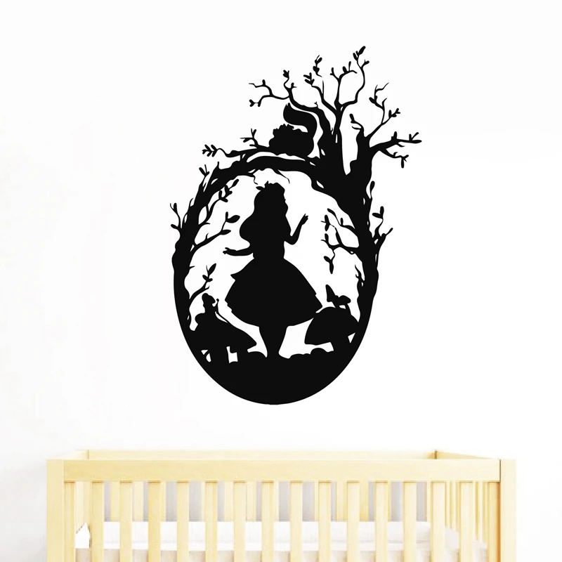 

Alice In Wonderland Silhouette Wall Art Decal Nursery Decor Cat Vinyl Sticker Girls Room Wall Mural Art Decoration
