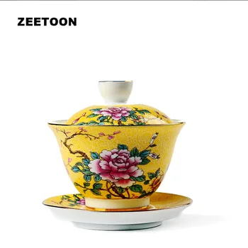 

110ML Boutique Famille Rose Porcelain Gaiwan Chinese Kung Fu Tea Set Ceramics Hand Carving Flower Tureen Bowl Teacup Master Cups