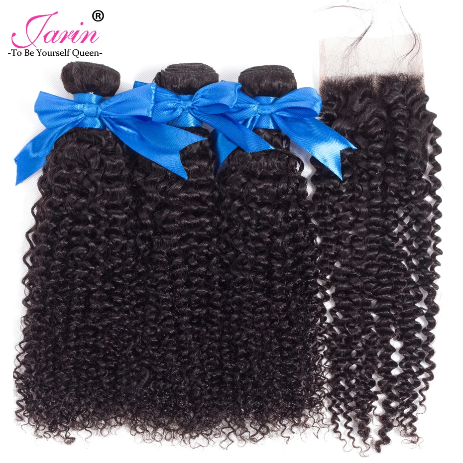 

JARIN Hair Brazilian Afro Kinky Curly hair 3 Bundles With 4x4 Lace Closure Human Hair Weave 4pcs/lot Remy hair Extension Weft