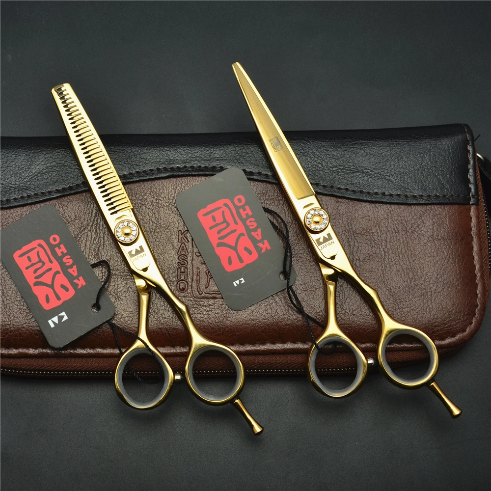

2Pcs 5.5'' 16cm Japan Kasho 440C Professional Human Hair Scissors Hairdressing Scissors Cutting Shears + Thinning Scissors H1020