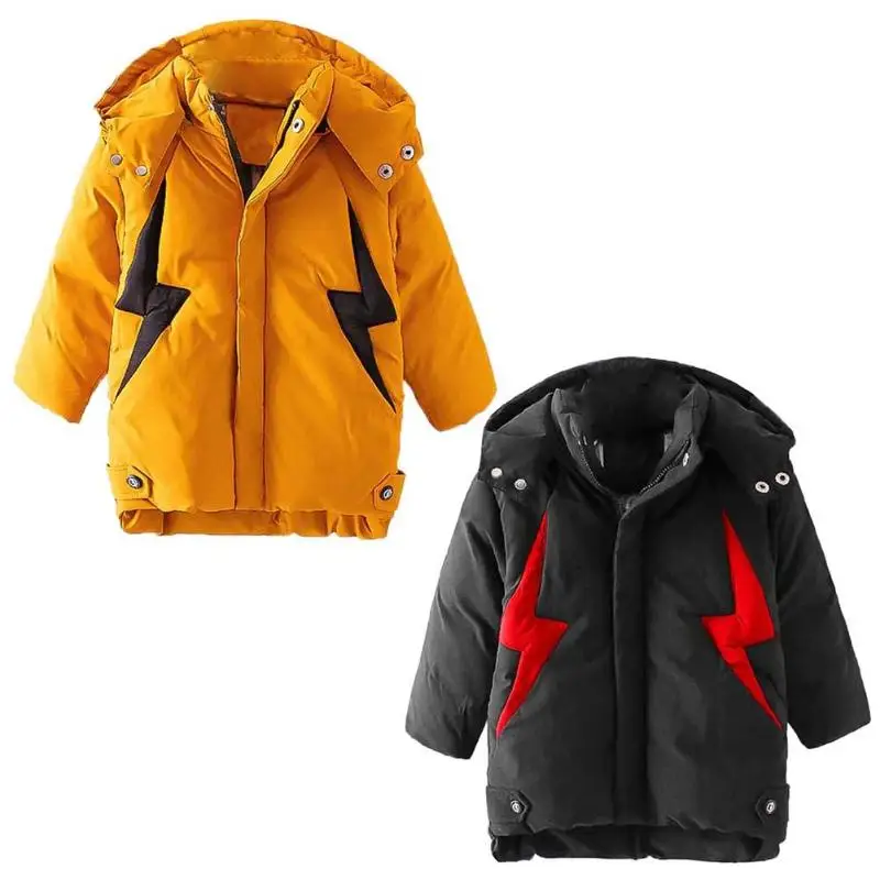 

Winter Flash Pattern Down Cotton Coat Thick Hooded Long Sleeve Kid Boy Coat