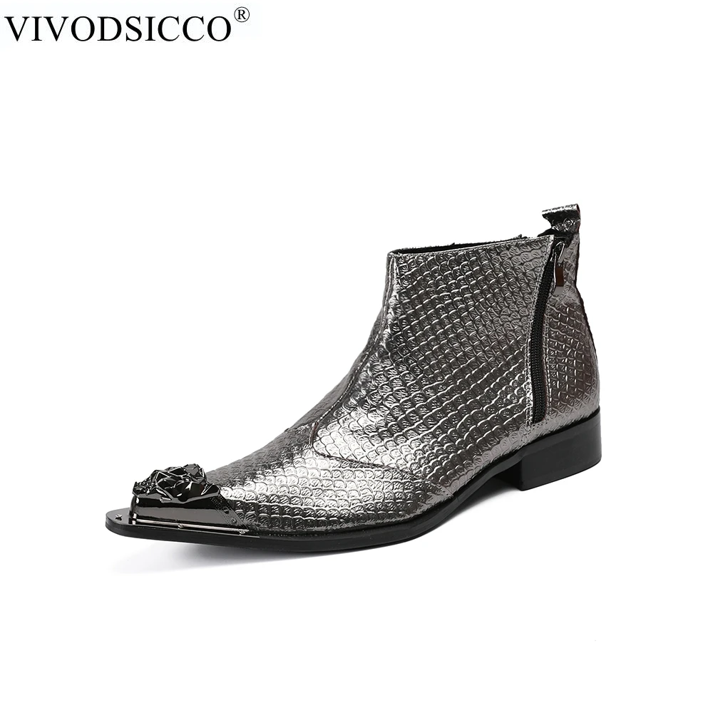 VIVODSICCO Fashion Pointed Toe Men Ankle Boots Genuine Leather Botas Hombre Cowboy Military Boots Formal Dress Shoes Man Footwea цена VIVODSICCO Fashion Pointed Toe Men Ankle Boots Genuine Leather Botas Hombre Cowboy Military Boots Formal Dress Shoes Man Footwea цены онлайн