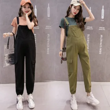 

Summer Cotton Maternity Bib Jumpsuit Pants Multi Pockets Casual Pregnant Suspender Pants Ankle Length Pregnancy Overall Pants