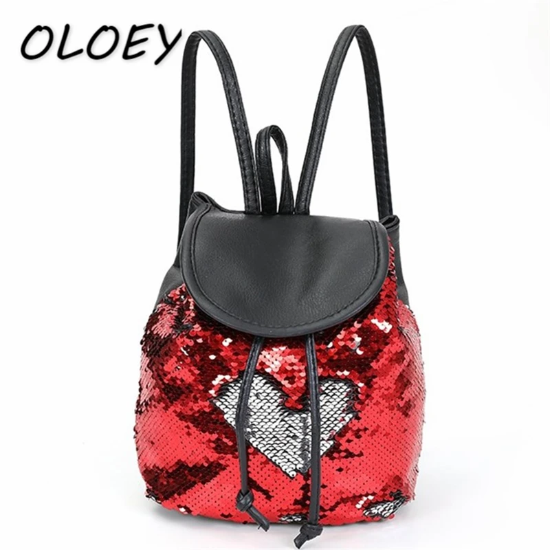 

Women Mermaid Sequin Backpack Female Casual Paillette Bag Double Side Mini Backbag Student Style Book Schoolbag#