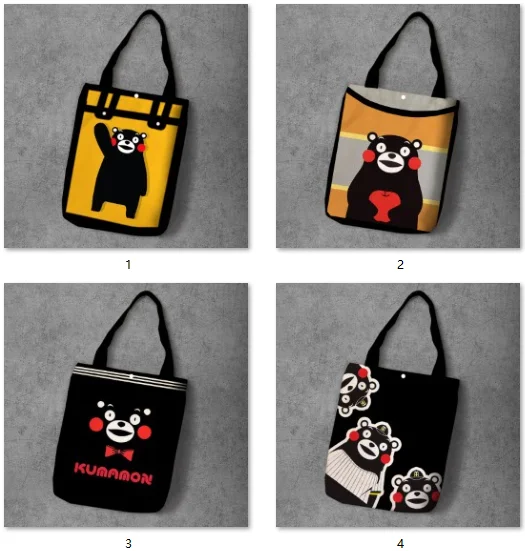 

Kumamon Bear Cartoon Student Printed Canvas Recy Shopping Bag Large Capacity Customize Tote Fashion Ladies Casual Shoulder Bags