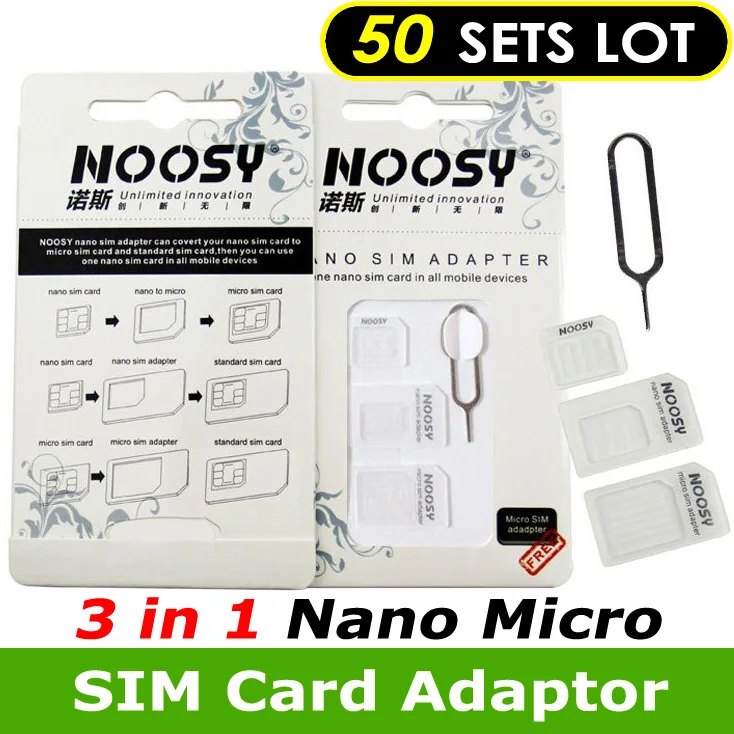 imágenes para X 50 unids lot noosy 3 en 1 adaptador de tarjeta sim nano micro estándar manejo de aguja adaptador expulsa el pin para el iphone 4/4s/5/5s imágenes para X 50 unids lot noosy 3 en 1 adaptador de tarjeta sim nano micro estándar manejo de aguja adaptador expulsa el pin para el iphone 4/4s/5/5s