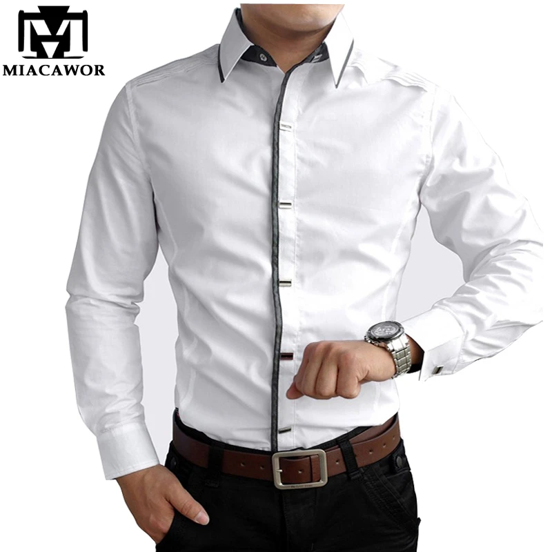 MIACAWOR camisa de alta calidad para hombre, ropa de vestir de algodón 100%, camisa informal de manga larga para Primavera, camisas blancas para boda, C013|cotton shirt|social shirtmen casual shirt - AliExpress