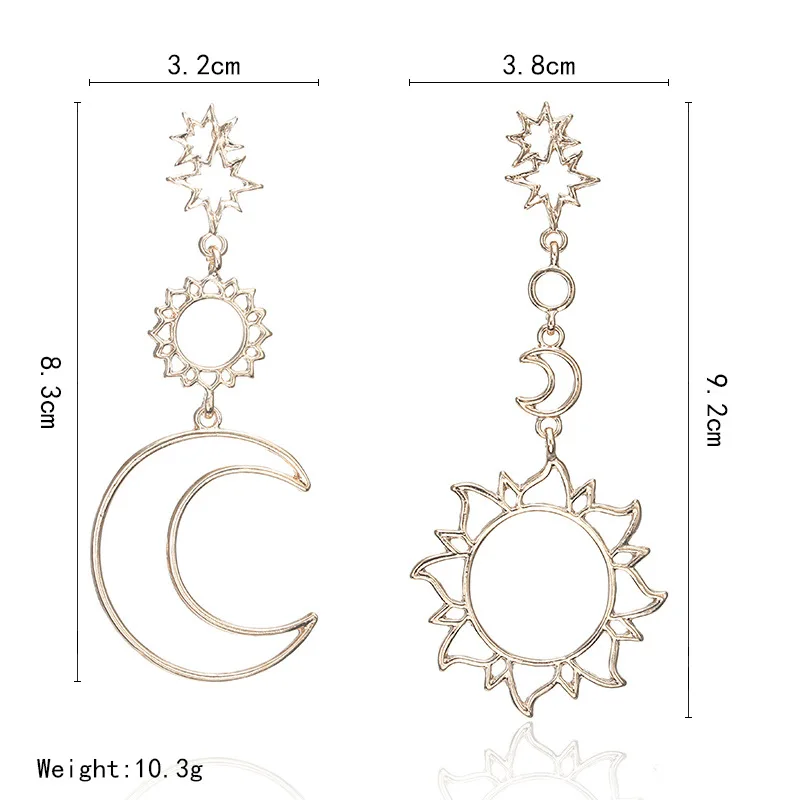 Korean Version Of The 2019 Fashion New Earrings Simple Sun God Moon God Asymmetric Exaggeration