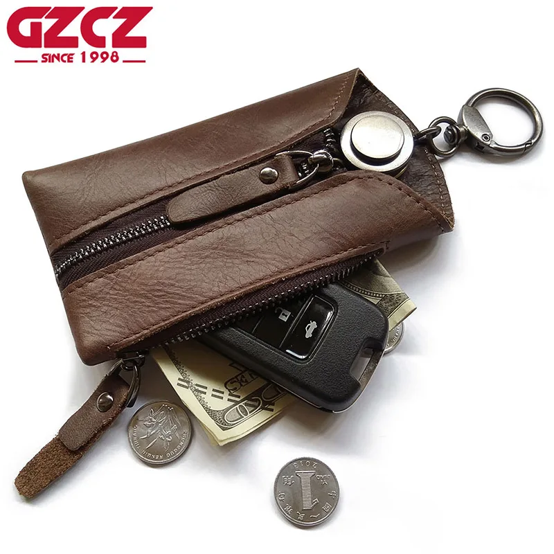 0 : Buy GZCZ Genuine Leather Men Wallet Zipper Design Housekeeper Key Pouch Ring ...